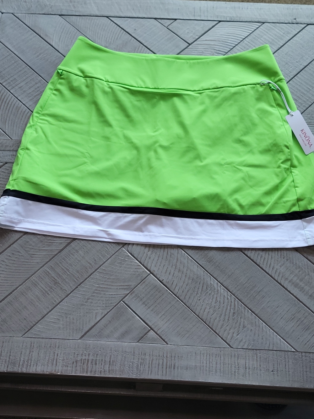 Kinona Neon Green Athletic Skort with White Hem and Black Trim